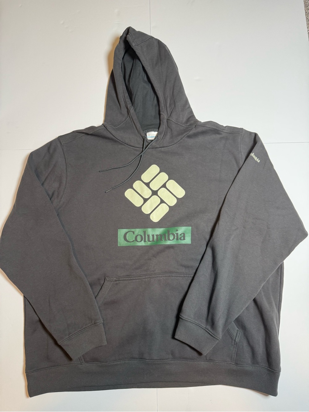 Columbia Men's Gray Fleece Pullover Hoodie 2XL Logo Graphic Print Pockets